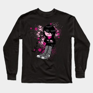 Cute Emo Boy Life Sucks Long Sleeve T-Shirt